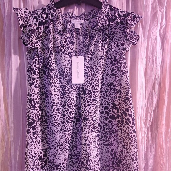 CAROLINA BELLE Cap Sleeve Animal Print Blouse Black | Off White Size Small Top - Picture 4 of 7